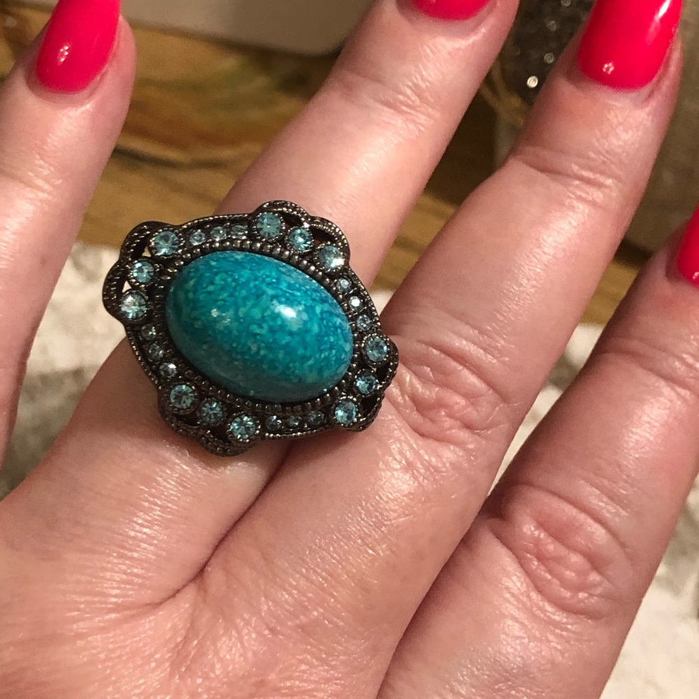 Turquoise Costume ring Blue topaz crystals